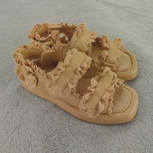 Loeffler‎ Randall Sandals Tan Beige Caramel Leather Blaise Eyelet